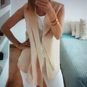 ZARA Vest Woman's Asymmetric Beige Tie Waist Closure Draped Front Layer Size S